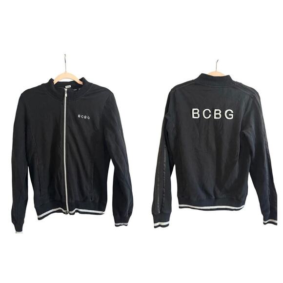 BCBGMAXAZRIA Vintage Y2K Logo Zip-Up Track Jacket Black - Sz Large - Picture 1 of 6